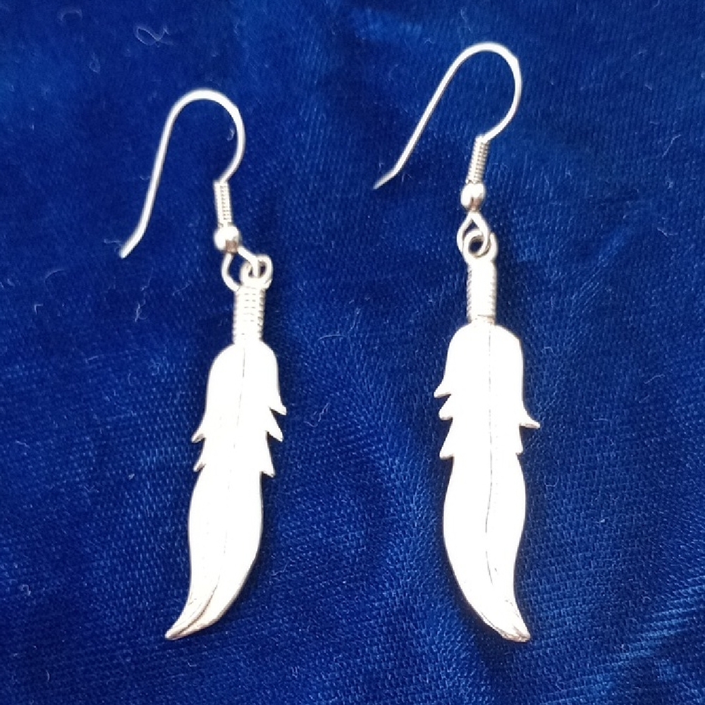 Sterling Silver Feather Dangle Earrings - Picture 3 of 12